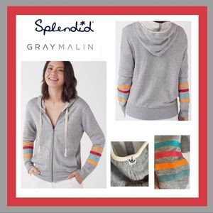 Limited Edition Rare Splendid X Gray Malin Striped Sleeve Full Zip Hoodie Size L